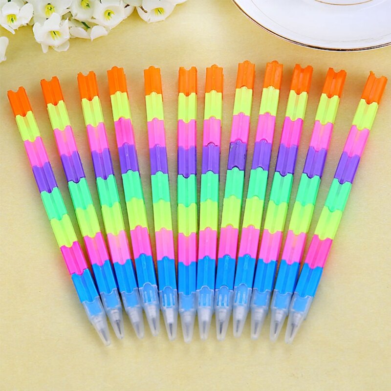 Kawaii block penna kontor skola multifunktion 8 färg färgglada staplare swap pennor 1 st