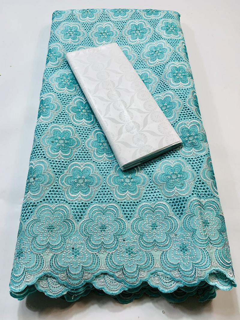 Cavia Bazin Rihce Brode Stof Met 100% Katoen Zwitserse Kant Stof Femme Gewaad Bazin Riche Brode Stof 2.5 + 2.5 yards/Set YKM023