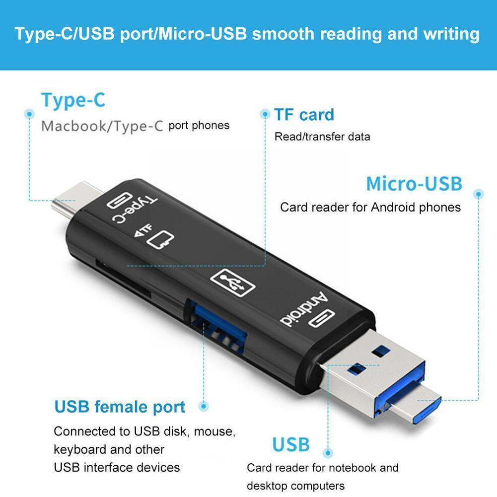 5in1 Multi Otg Card Reader Micro-sd / Sd Card / Usb / Android Universal / Type-c Support Tf Computer Phone Reader Type-c V5p7