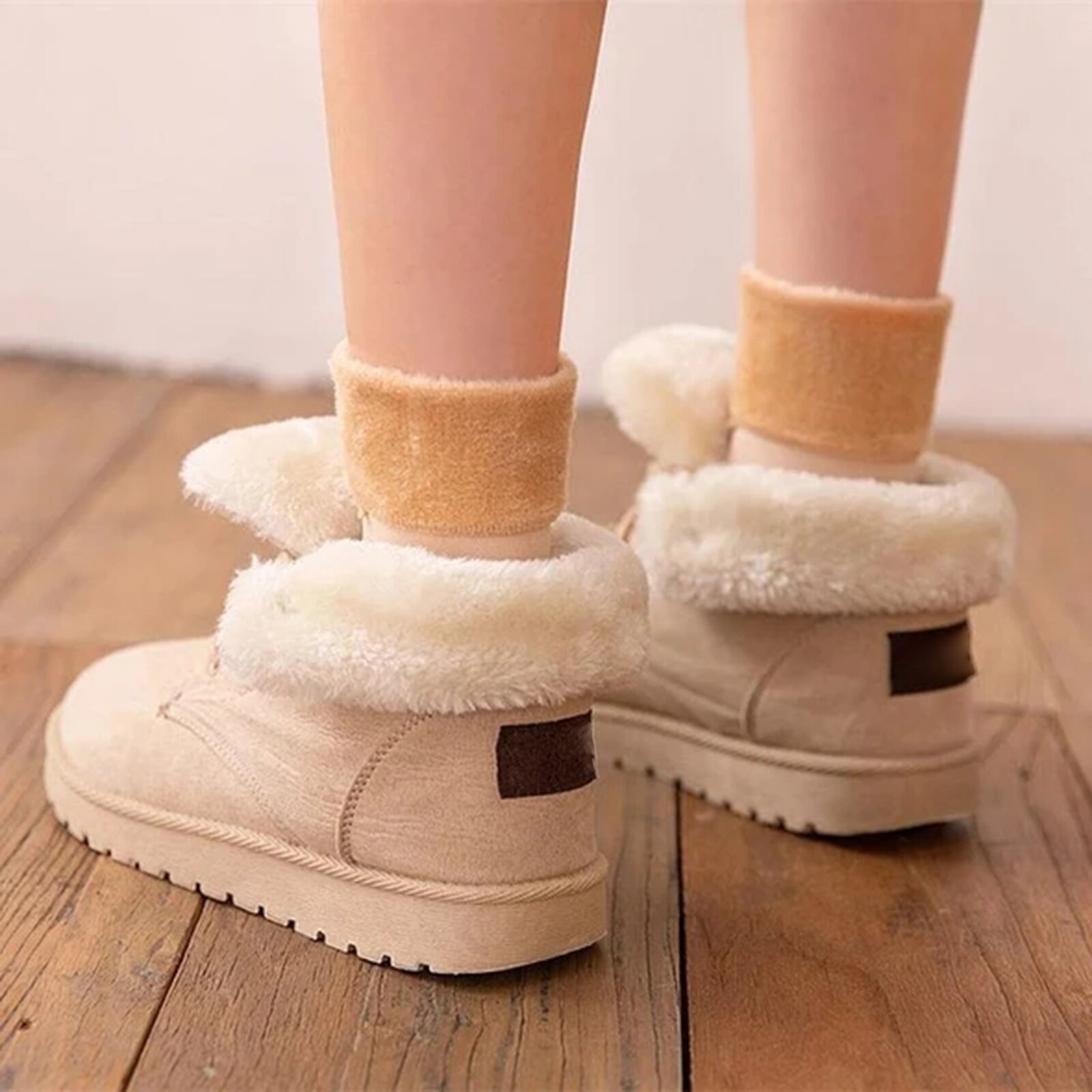 5 pares de calcetines de nieve de las señoras más los calcetines gruesos del tubo del terciopelo que engrosan el calcetín grueso forrado del forro polar WHShopping