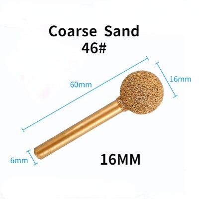 Gelötete Diamant Schleifen Kopf 6mm Schaft/Legierung Schleifen Kopf Grob Sand Feine Sand/stein Carving Schleifen Kopf sphärische: grob Sand 16mm