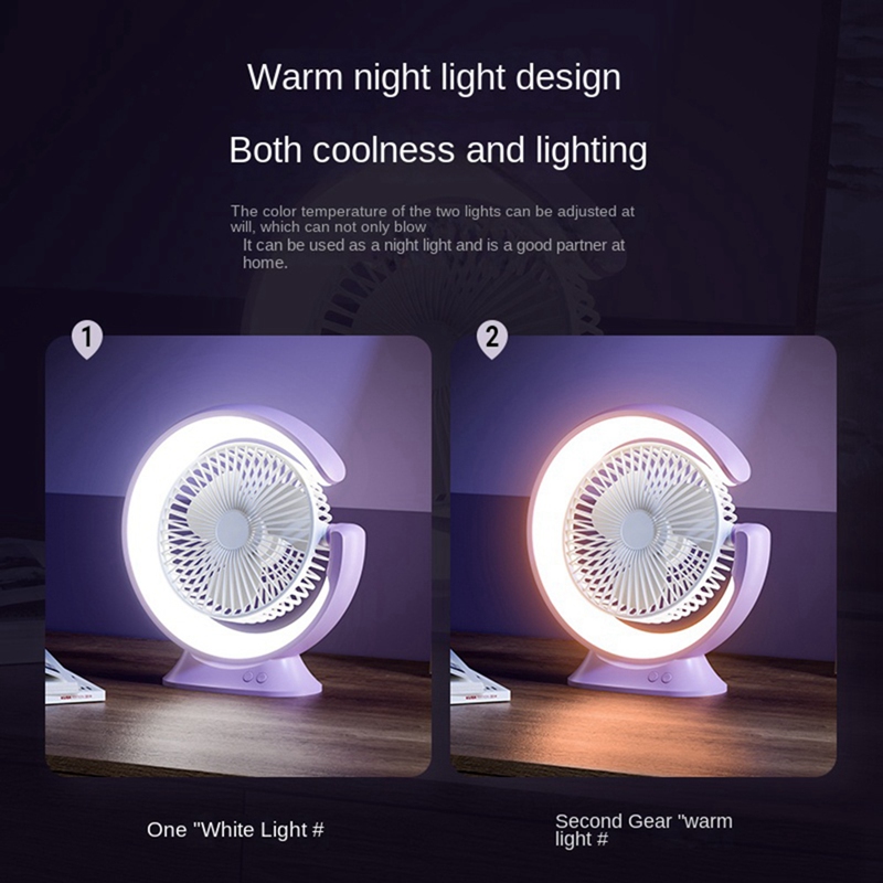 Desk Lamp Fan 2400Mah Desktop Runner Light Mini Handheld Electric Fan Practical 3 Speed Fan Easy To Use