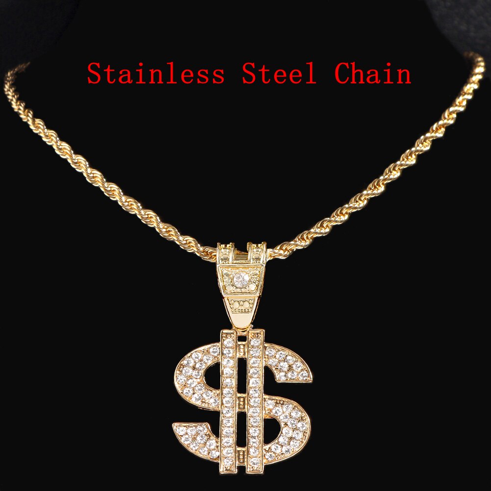 Men Women Hip Hop Big Dollar Pendant Necklace 13mm Miami Cuban Link Choker Chain Necklaces Bling Bling Charm Statement Jewellery: 12312313 / 18inch (46cm)