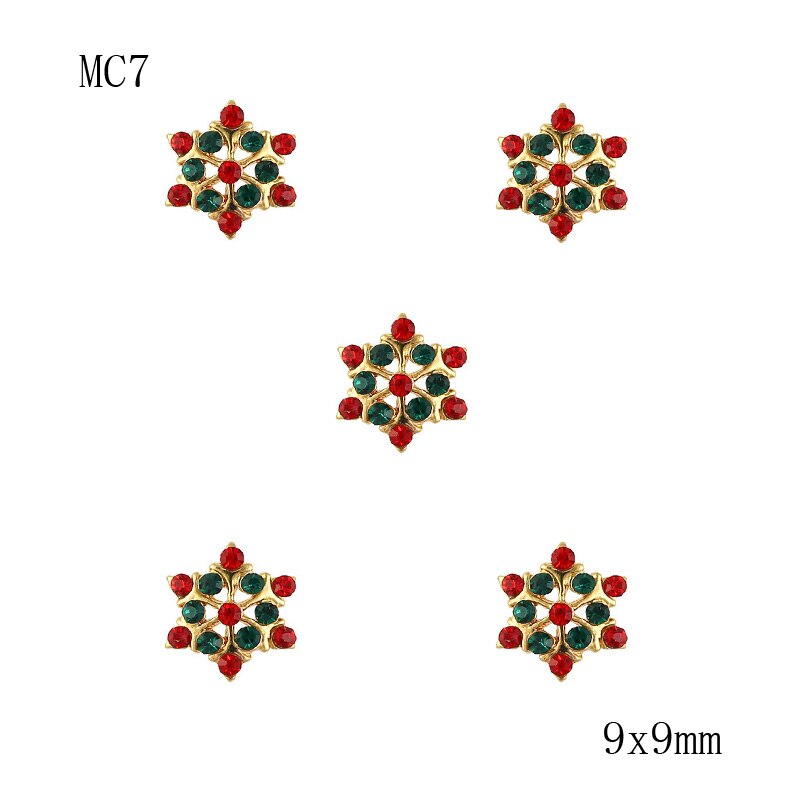 10 Pcs Feestelijke Kerst Charm Kousen, Sneeuwvlok, Gife Doos, kerstman Glitter Steentjes 3D Legering Goud Nail Art Decoraties: MC7