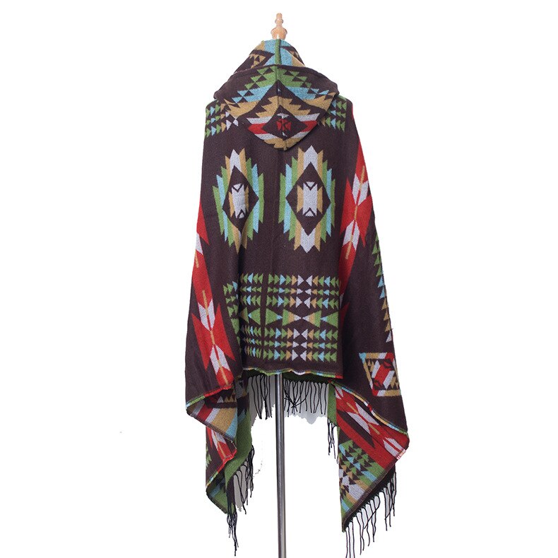 Etniske multifunktionelle boheme sjal tørklæde tribal frynser hættetrøjer stribede cardigans tæpper kappe sjal kvaster poncho frakke: 2