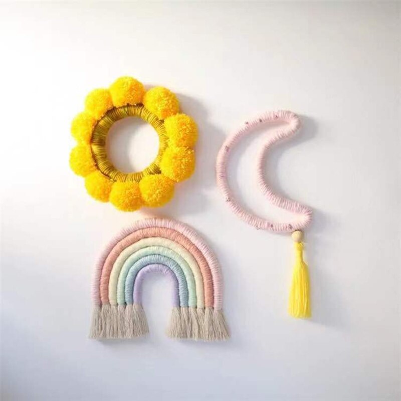 Nordic Hand-woven Cotton Thread Weaving Sun Flower Wall Hanging Pendant Decorati Q6PD