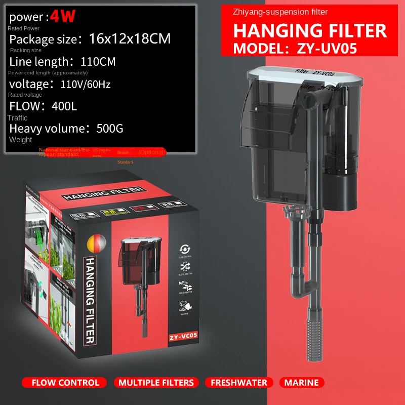 Aquarium Fish Tank Filter 110V 220V Wall Mounted Filter Pump Oil Removal Film External Grass Tank Filter Water Flow Adjustable: M / green