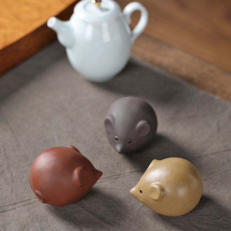 Ceramic tea pets cute rat ornaments tea play tea art lucky rat tea tray home gardening decoration