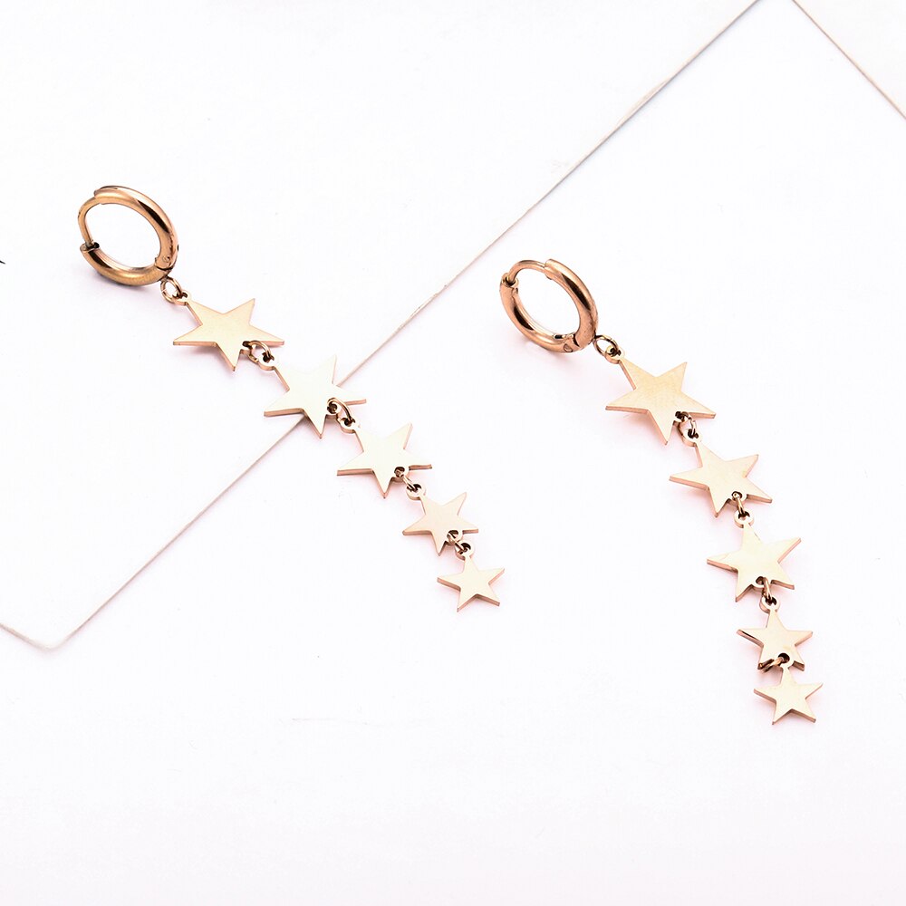 Stainless Steel Hoop Earrings For Women Accessories Jewelry Rose Gold Color Long Multi Star Thick Small Hoops Earring
