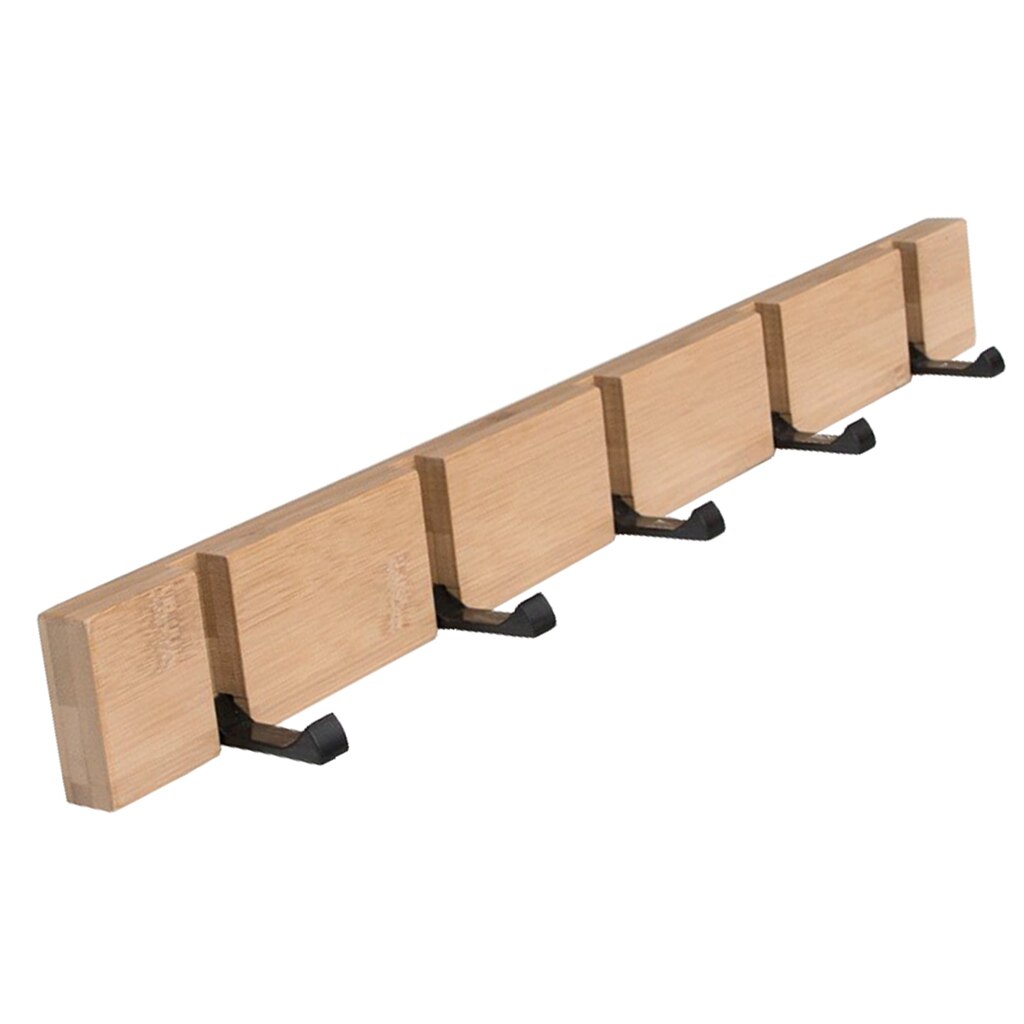 Folding Wooden Board Hooks Wall Door Hanger For Bathroom Robe Towel Coat Clothing Bedroom Kitchen - White 5 Hooks: Nature 5 Hooks