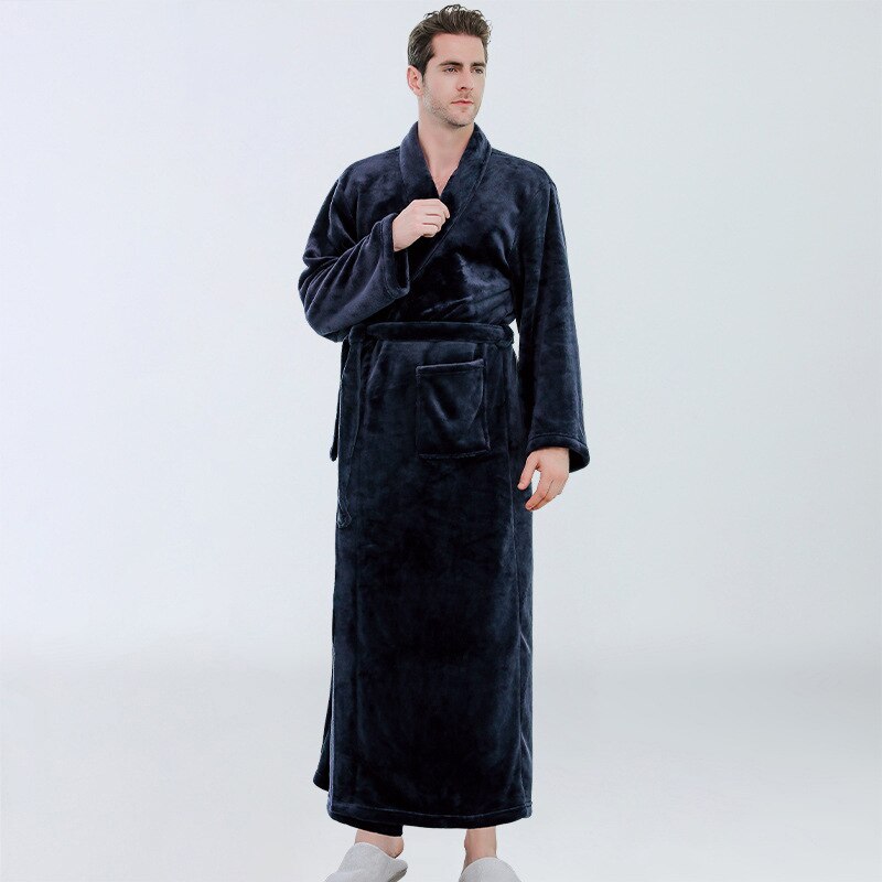 Mannen Thicken Flanellen Badjas Gewaad Lingerie Kimono Gown Bad Herfst Winter Nachtkleding Pocket Nachtkleding Casual Homewear