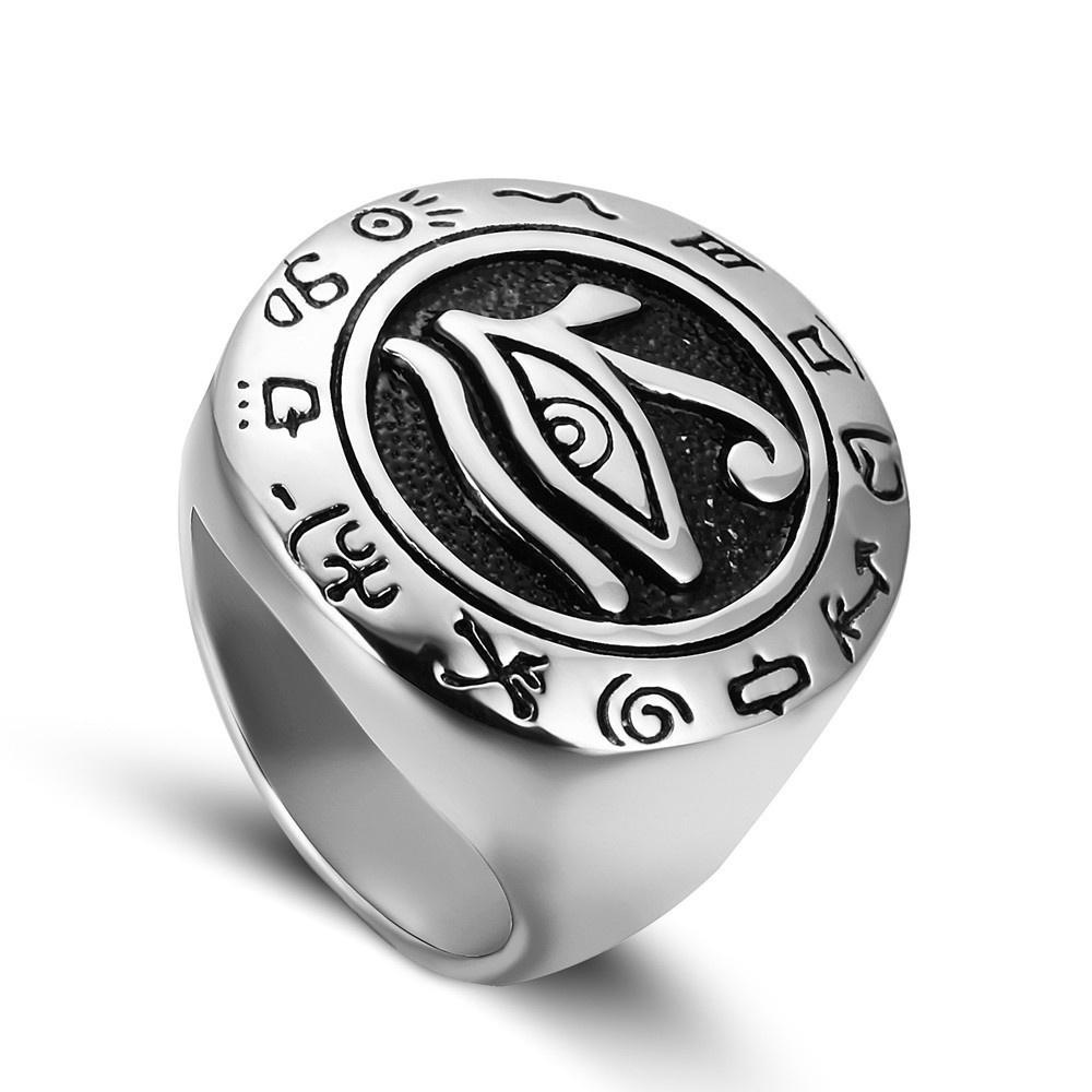 Classic Ancient Egypt Mythology Eye of Horus Rune Ring Personality Men&#39;s Amulet Jewelry: 8 / Silber
