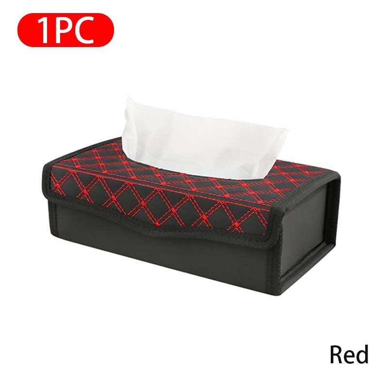 Caja de pañuelos de coche de cuero PU, porta toallas de papel automático para Reposabrazos de tablero, escritorio de oficina, caja de pañuelos de papel plegable, accesorios: Red 1pc