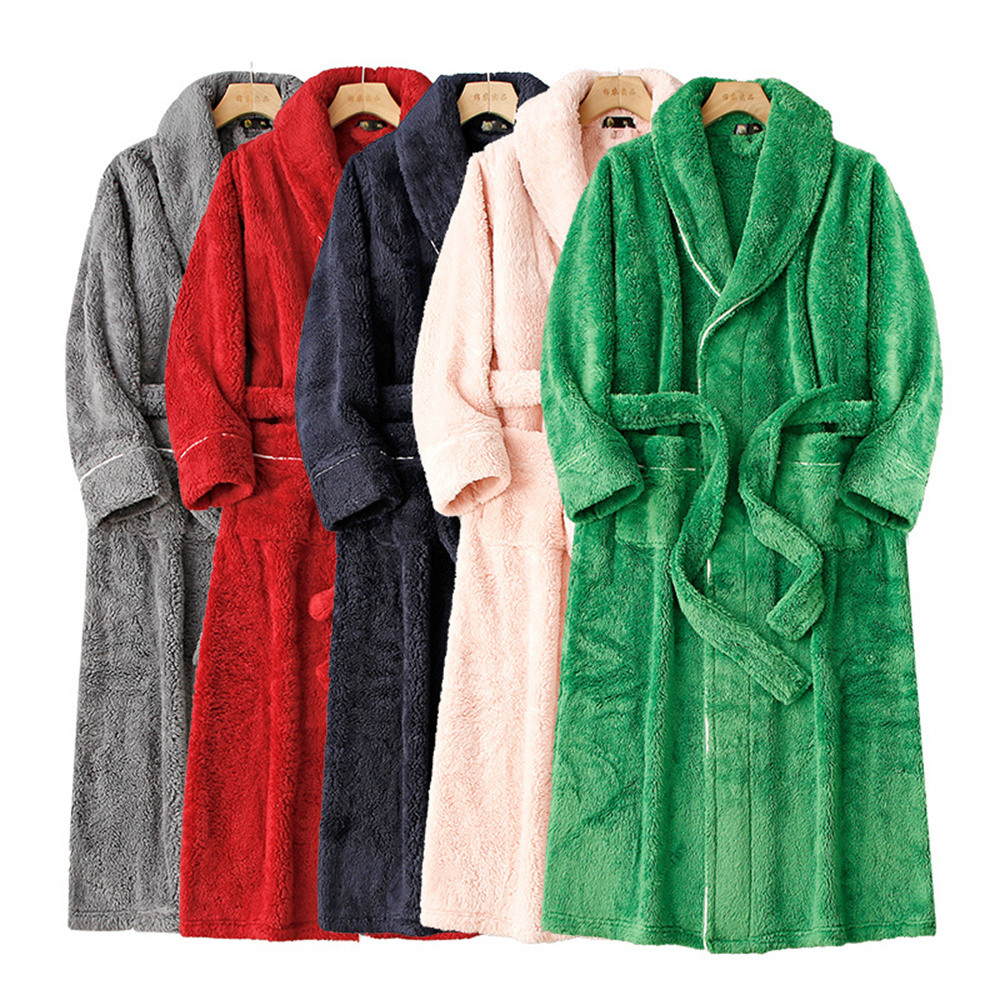 Flanell nattøy høst vinter varm nattkjole morgenkåpe langermet belte korall fløyel loungewear morgenkåpe