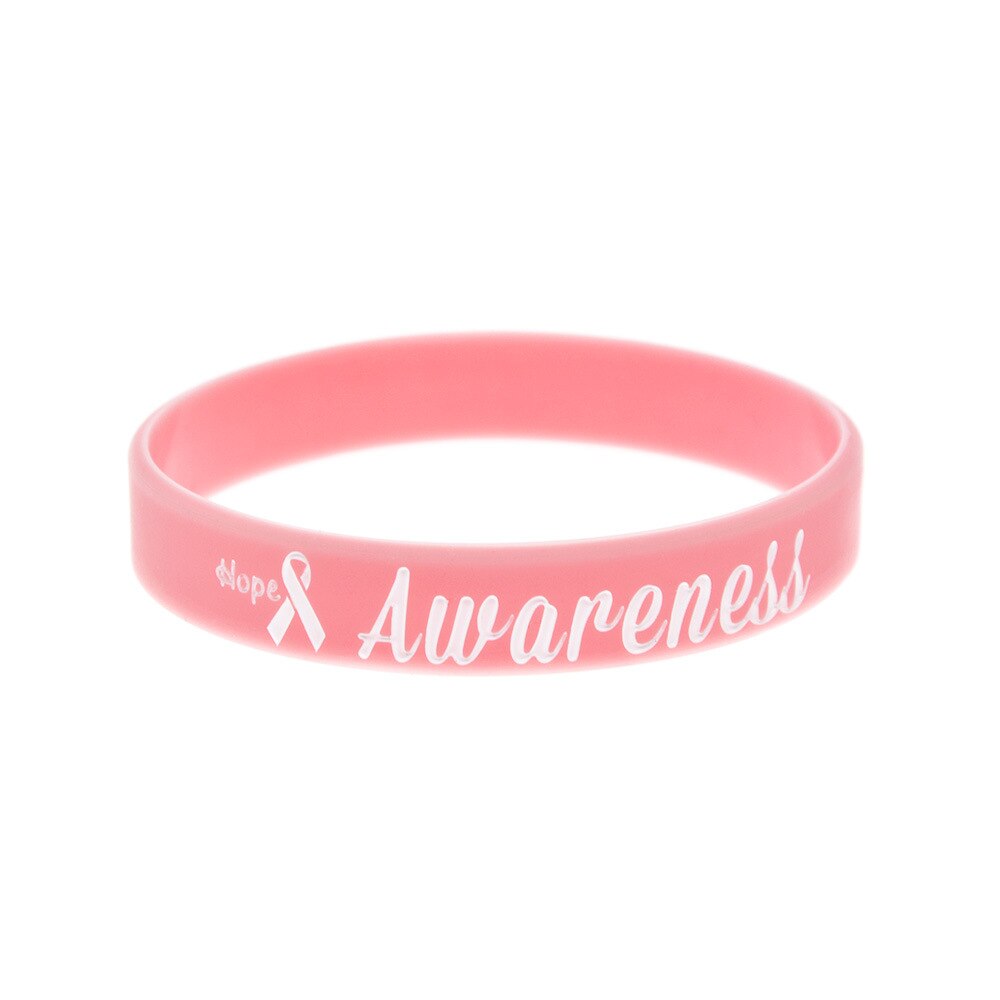 PBR154(1), Hope Pink Ribbon Printing Breast Cancer Awareness Campaigns Wristband Silicone Bracelet