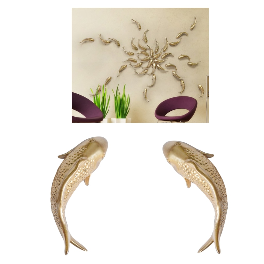 2 stk harpiks karpe gyldne fisk væghængende ornament til hjem baggrund indretning vægmonteret til hjem restaurant vægindretning