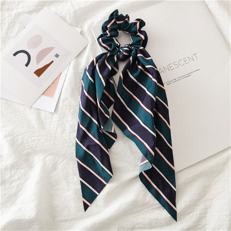 Coleta para mujer, pañuelo elástico largo, lazos para el pelo, cintas para el pelo, cinta para el pelo con estampado de rayas: 7