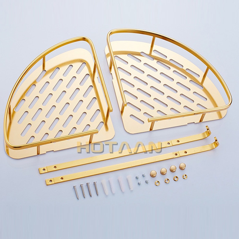 Wand Montiert Gold Farbe aluminium Badezimmer Dusche shampoo Regal Korb Halter Doppel Schicht YT-7026