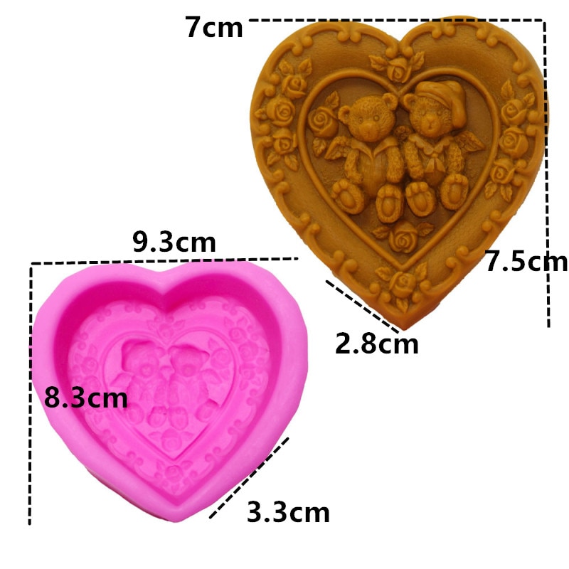 Doppel Nette Bär Blume Muster Silikon Form Herz Form Seife Machen Form Seife Dekorieren Werkzeuge Kuchen Backform