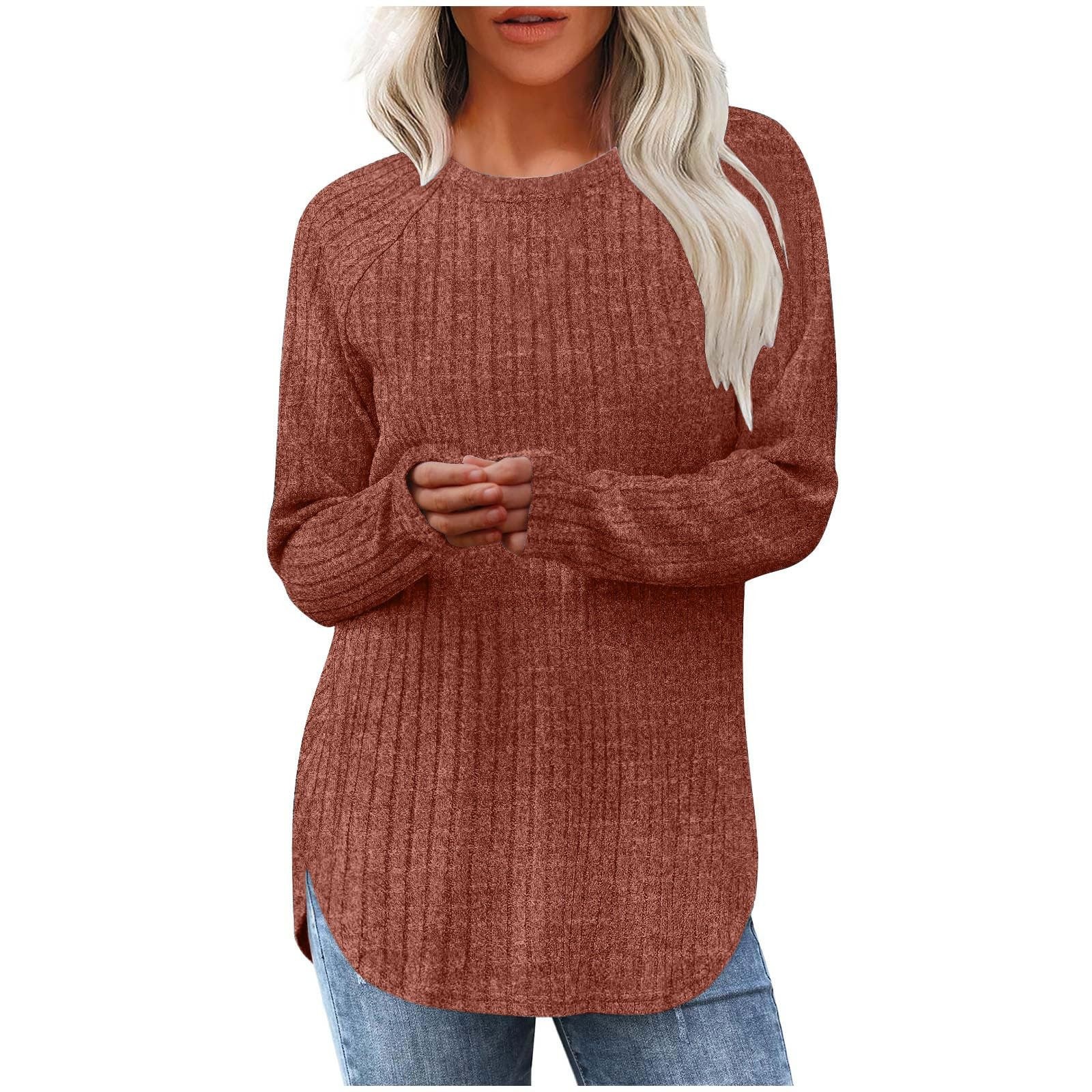 Sweat-shirts pour femmes à manches longues col rond pull décontracté solide tunique hauts femmes sweats femmes vêtements d'hiver liquidation