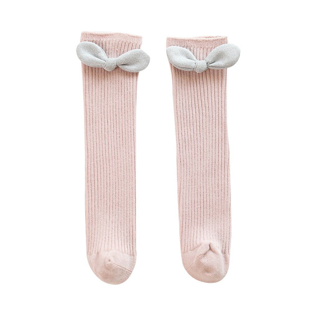 Neue freundlicher Socken Kleinkinder Mädchen Großen Bogen Kniehohe Lange Weiche Baumwolle Rippen Bowknot Herbst Winter Warme Socken Für freundlicher Süssigkeit Farbe: Rosa / 1 zu 4T