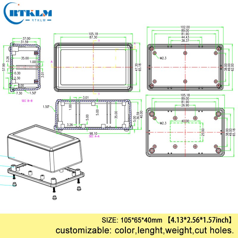 Electric box plastic junction box abs electronic circuit box diy plastic project box plastic enclosures instrument 105*65*40mm