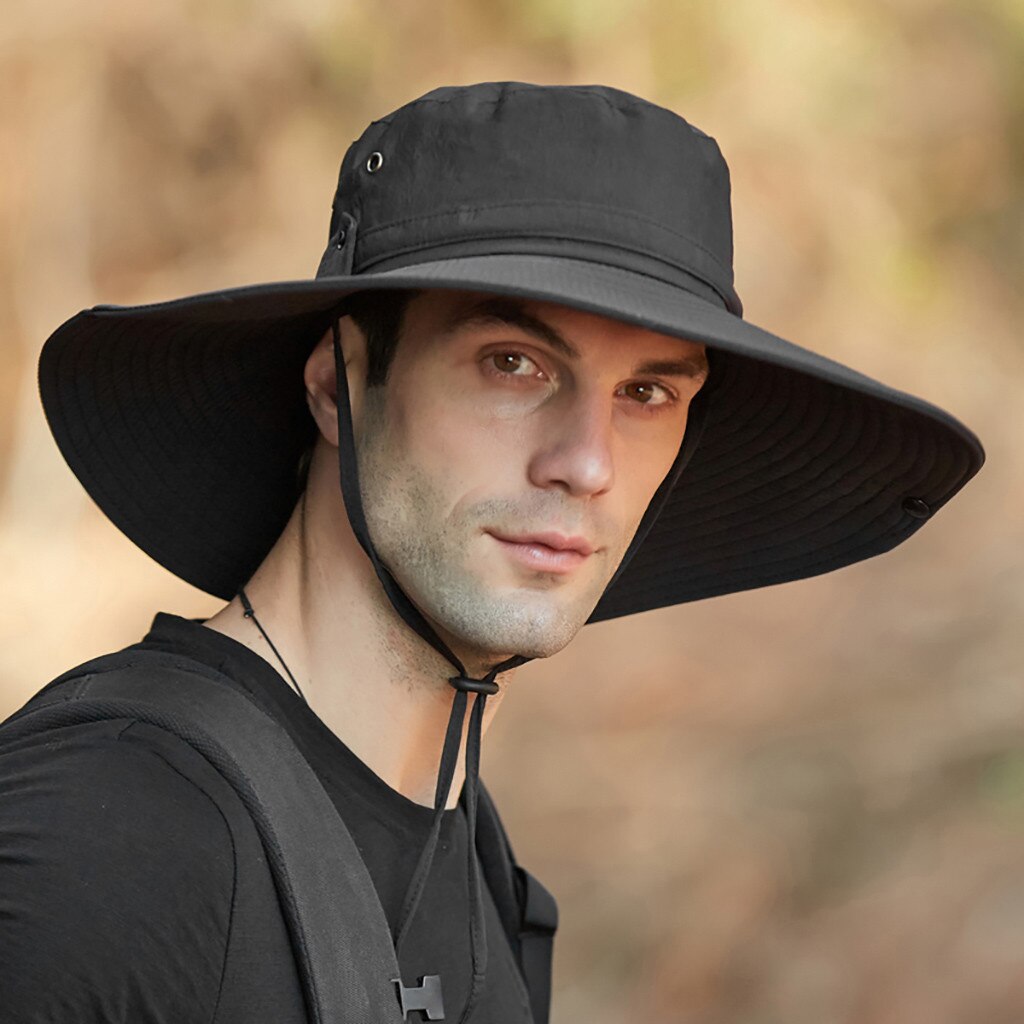 Men Large Wide Brim Hats Waterproof Hat Camping Plus Size Bucket Hat Breathable Sun Protection Cap Summer Outdoors Fisherman Hat: Black