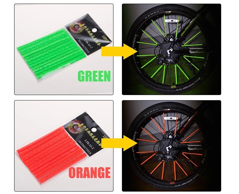 12 strips Bicycle Light Bicycle Reflective Stickers Wheel Spokes Tubes Strip Safety Warning Light Reflector Cycling