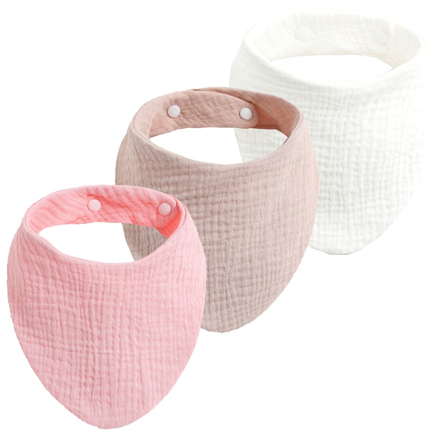 3Pcs/Lot 100% Cotton Muslin Bibs 2 Layer Burp Cloth Super Soft &amp; Absorbent for Infants &amp; Toddlers Adjustable Bibs with Snaps: WKD30004