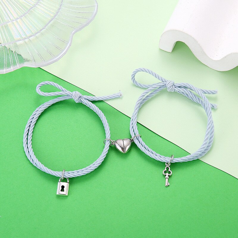 Magneet Paar Armbanden Voor Liefhebbers Lock Hart Magnetische Armband Voor Vrouwen Mannen Gevlochten Touw Pols Chain Minimalistische Sieraden: C Couple Bracelet