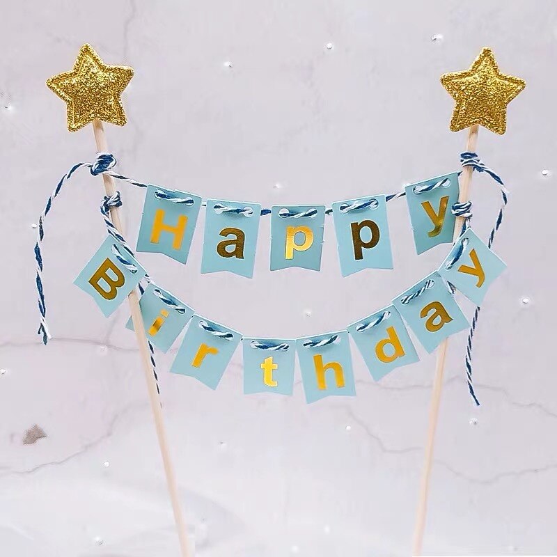 Topper para tarta de feliz cumpleaños Banner guirnalda de banderines banderas de decoración de pastel de para niños chicos niños niñas suministros