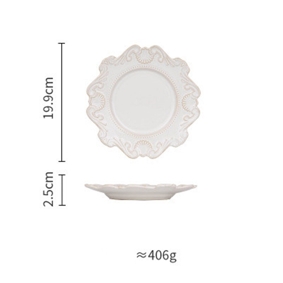 Vintage Relief Glazed Ceramic Food Dish Plate Fruit Dessert Plate Dish Meal Pasta Plate Soup Noodle Bow Plate Dishes Dinnerware: SKU-07