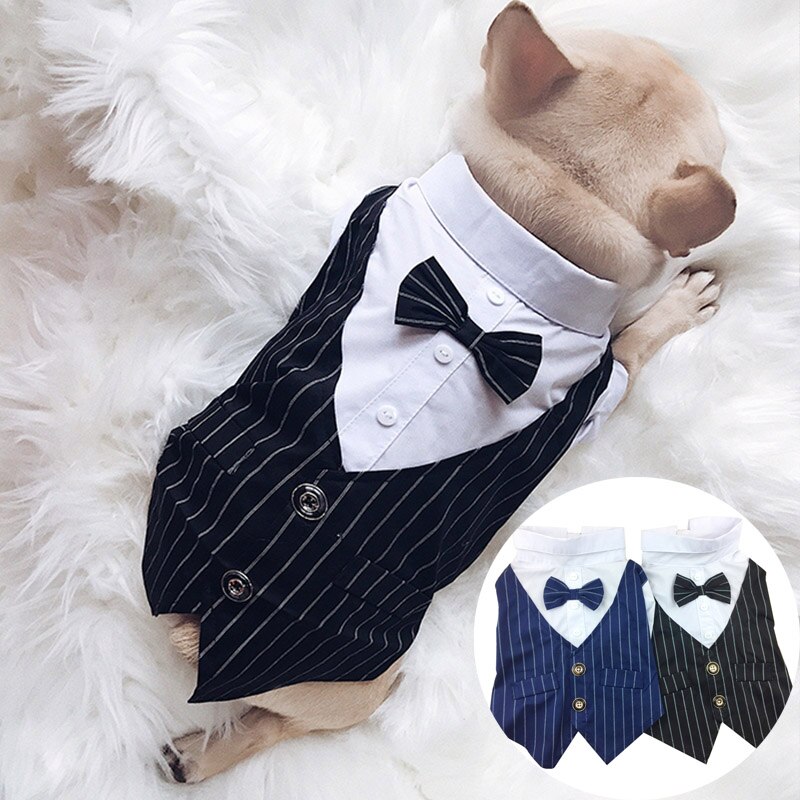 Wedding Pet Dog Suit Costume Formal Dog Clothes Bow Tie Bridegroom Dog Tuxedo Coat For Small Medium Dogs Pug French Bulldog 10A