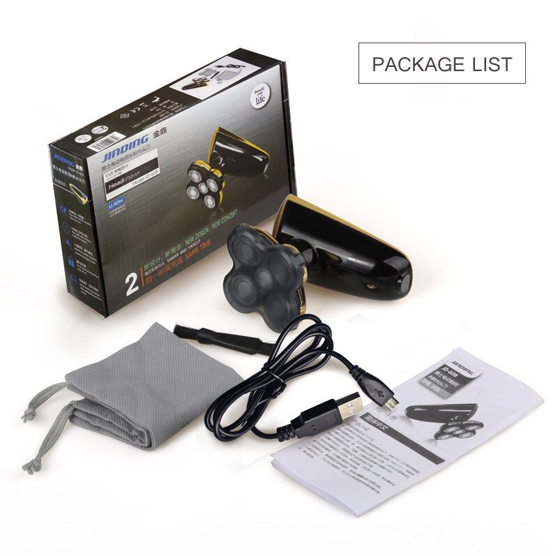 Jinding Five-blade Electric Shaver Full Body Wash Car Razor USB Waterproof Shaver Machine Electric Men Razors Beard Trimmer: with box