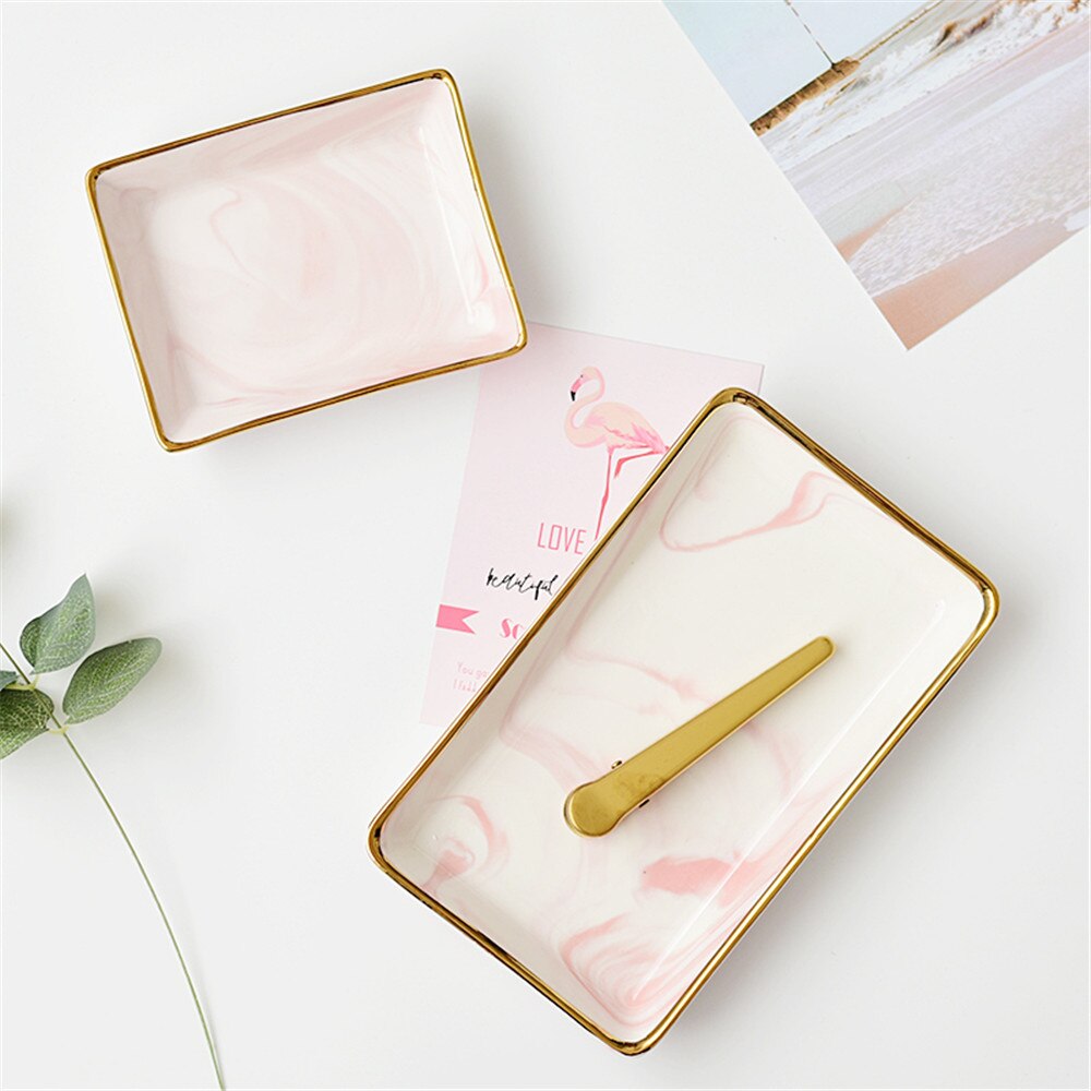 Nordisk stil marmor guld opbevaringsbakke keramisk smykkebakke desktop inkluderet fotografi rekvisitter badeværelse kommode plade affaldsbakke