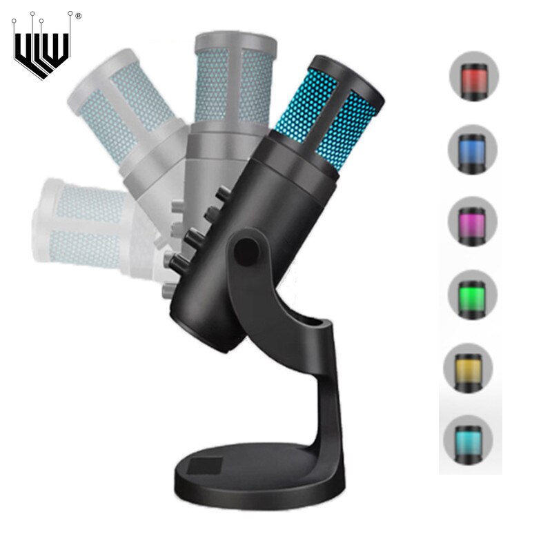 Type C Lightning Usb Condensator Microfoon Voor Telefoon Pc Live Karaoke Opname PS4 Game Microfoon Met Geluidskaart Rgb Licht