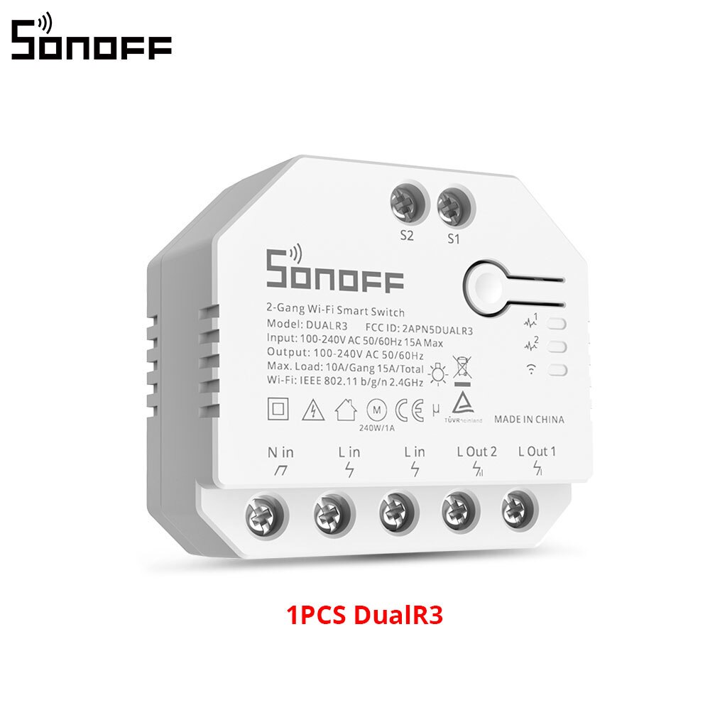 Itead SONOFF DualR3 2 Gang Dual Relay Module Wifi DIY MINI Smart Switch Power Metering eWeLink Control Alexa Google Smart Home: 1PCS DualR3