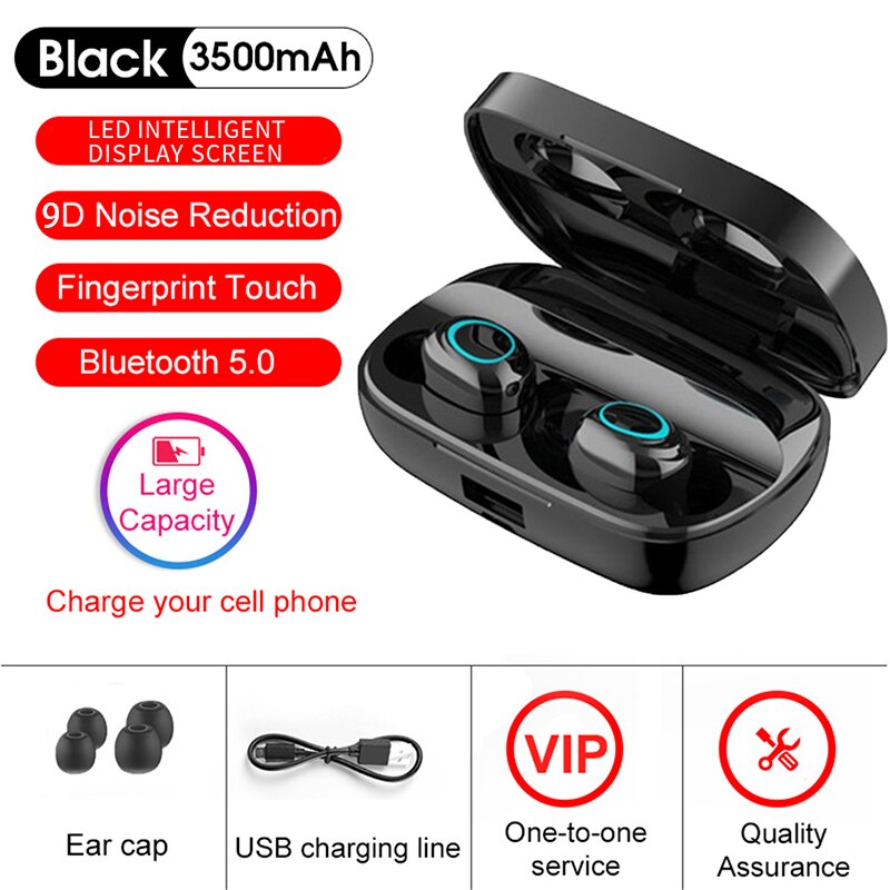 S11 tws bluetooth 5.0 fone de ouvido 3500mah caixa carregamento display led esportes à prova dwaterproof água fones toque redução ruído com microfone: S11 Dual Ear Black