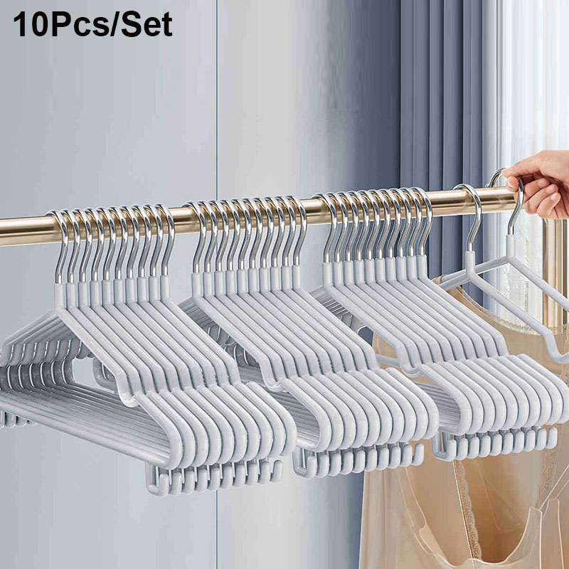 10 pçs roupas cabide de metal doméstico casaco calças cabide traceless antiderrapante cabides duráveis cabides fortes para organização: Prateado