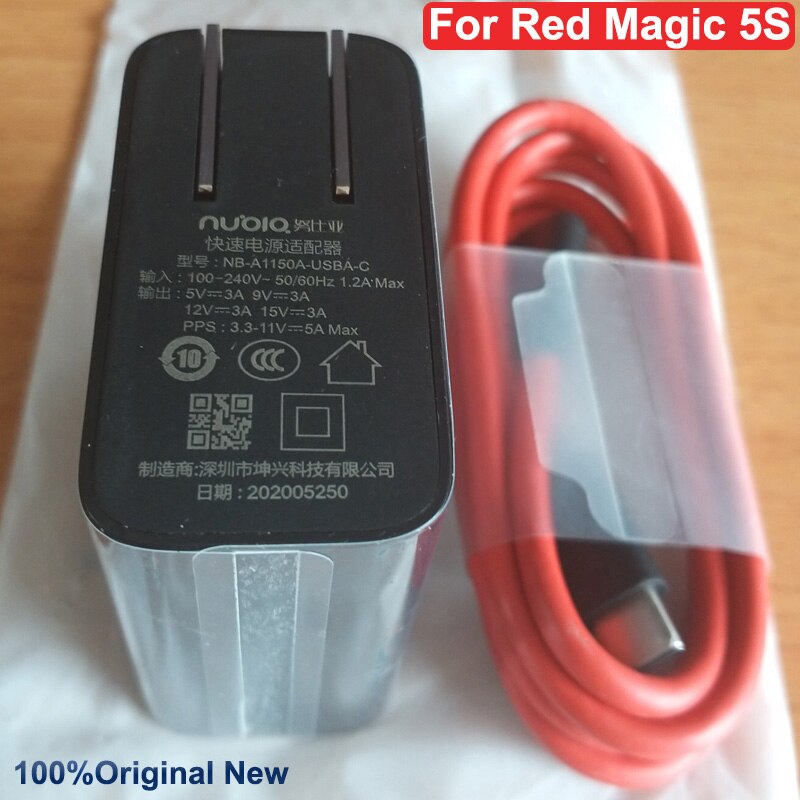 2 IN1 Original For Nubia Red Magic 5S USB Dual Type-C 55w PD Fast Charger Wall Charger Adapter 5A Cable USB-C For redmagic 5S