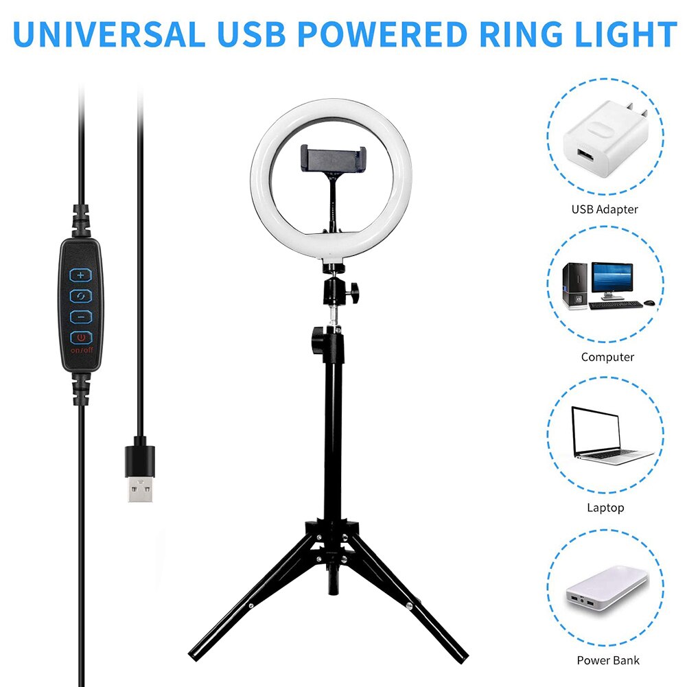 Lamp Photography Dimmable LED Phone Studio USB Ring Fill Lamp Photography Light with Tripod for Makeup