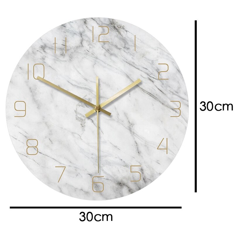 Kvarts analog tyst marmor väggklocka 3d elegant vit marmor tryck modern rund vägg klocka nordisk kreativitet heminredning