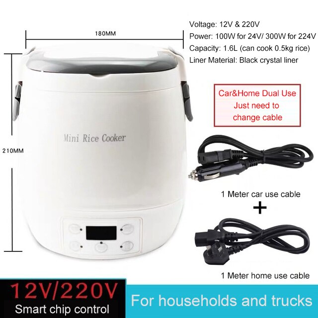 DMWD-Mini olla arrocera eléctrica para uso en coche, vaporera de alimentos, huevos, sopa, gachas, máquina de cocina, fiambrera con calefacción, 1.6L, 12V, 24V: 12V and 220V use W