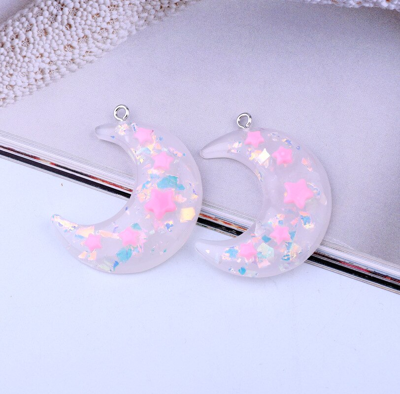 5pz Pieno di Resina luna stella Orecchino Della Resina Pendenti e Ciondoli Pendenti con gemme e perle per La Collana di Risultati Dei Monili Coreano Portachiavi Ciondola Gli Orecchini Fai Da Te tariffa: rosa