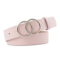 Riemen voor vrouwen dubbele ring riem pu leer metalen gesp taille riem dames casual jurk jeans wilde tailleband: Roze sliver