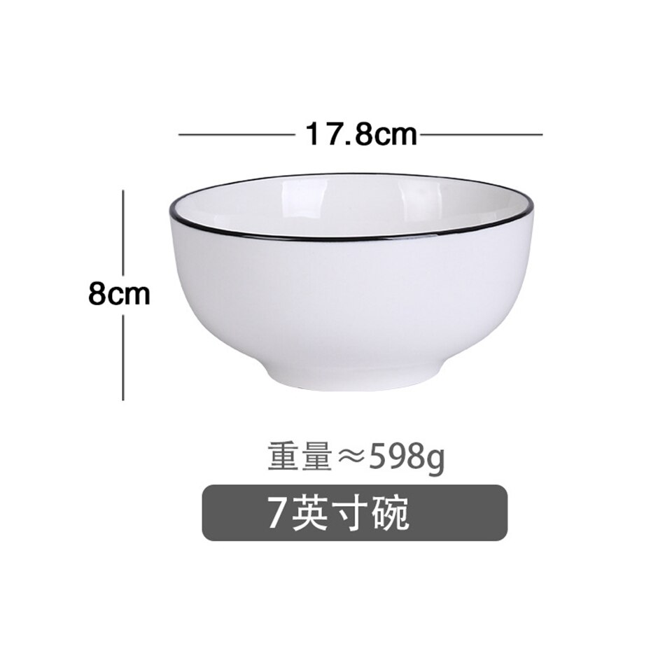 Europese stijl keramische serviesset borden eenvoudig zwarte rand zwarte lijn servies kommen en schalen restaurant diner: 7 inch kom
