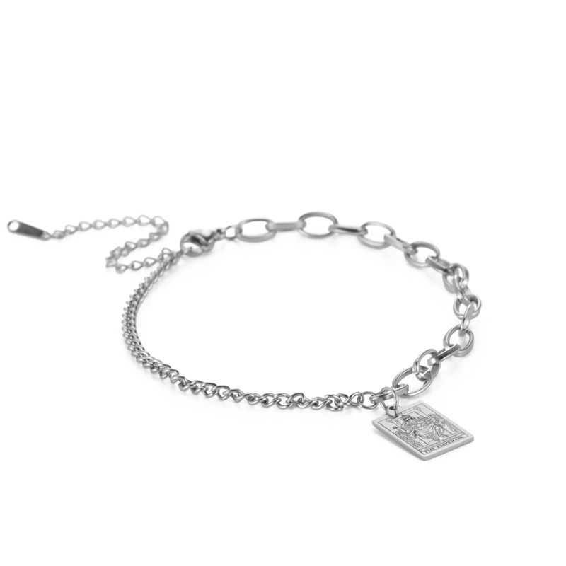 RVS Enkelbandje Voet Armband Tarot Kaarten Voet Ketting Van Vrouwen Meisjes Duivel Keizer Armband Blootsvoets Vrouwelijke Sieraden: Silver Plated