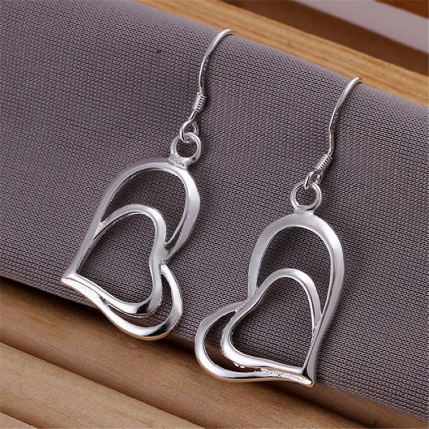 Heißer 925 Sterling Silber feine romantische Herz ohrringe halskette Schmuck-einstellen für frauen Party hochzeit mädchen Paare