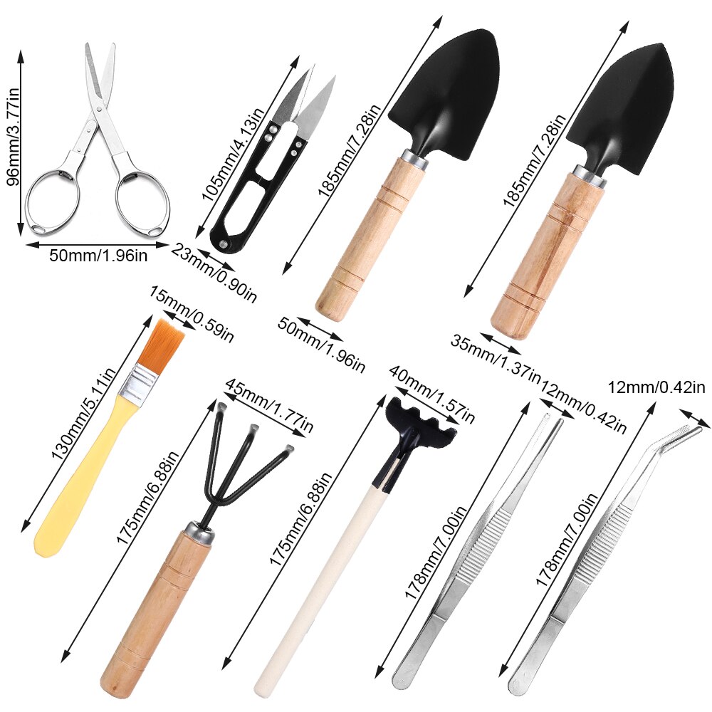 10Pcs/Set Succulent Plant Mini Gardening Potted Tools Kit Basic Bonsai Plant Transplant Digging Tool Bucket Shovel Hand Tools