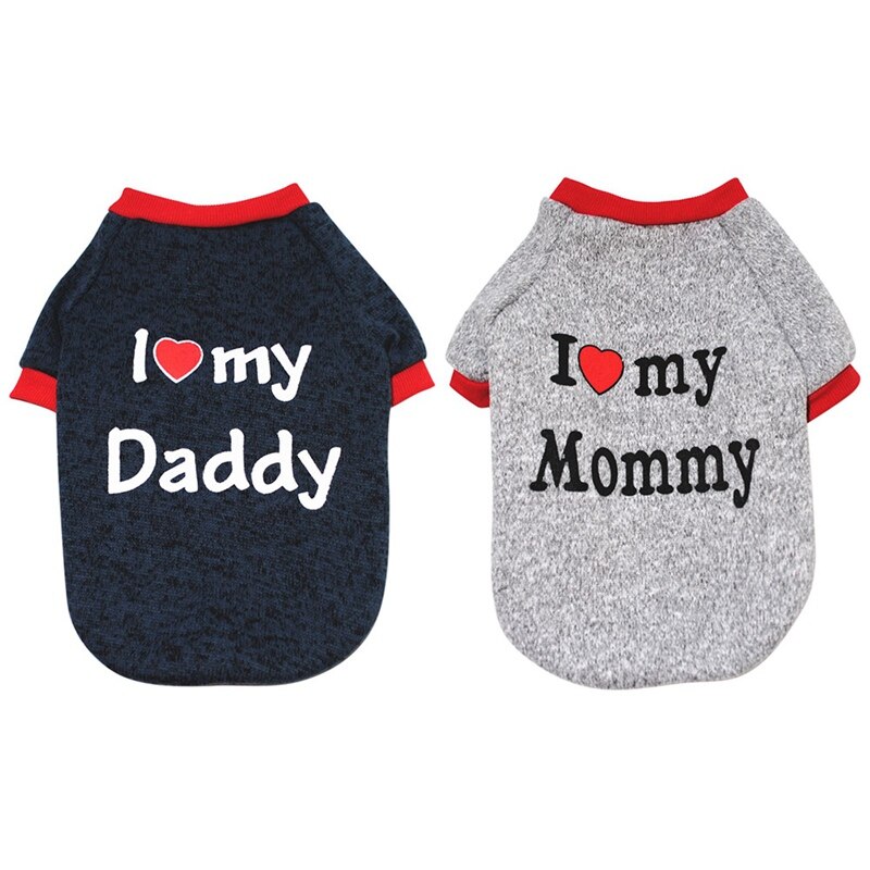 Coton animal de compagnie chien chat vêtements décontracté chiot chaton vêtements j'aime maman & papa imprimer gilet T-Shirt vêtements pour animaux de compagnie pour Yorkies Teddy #